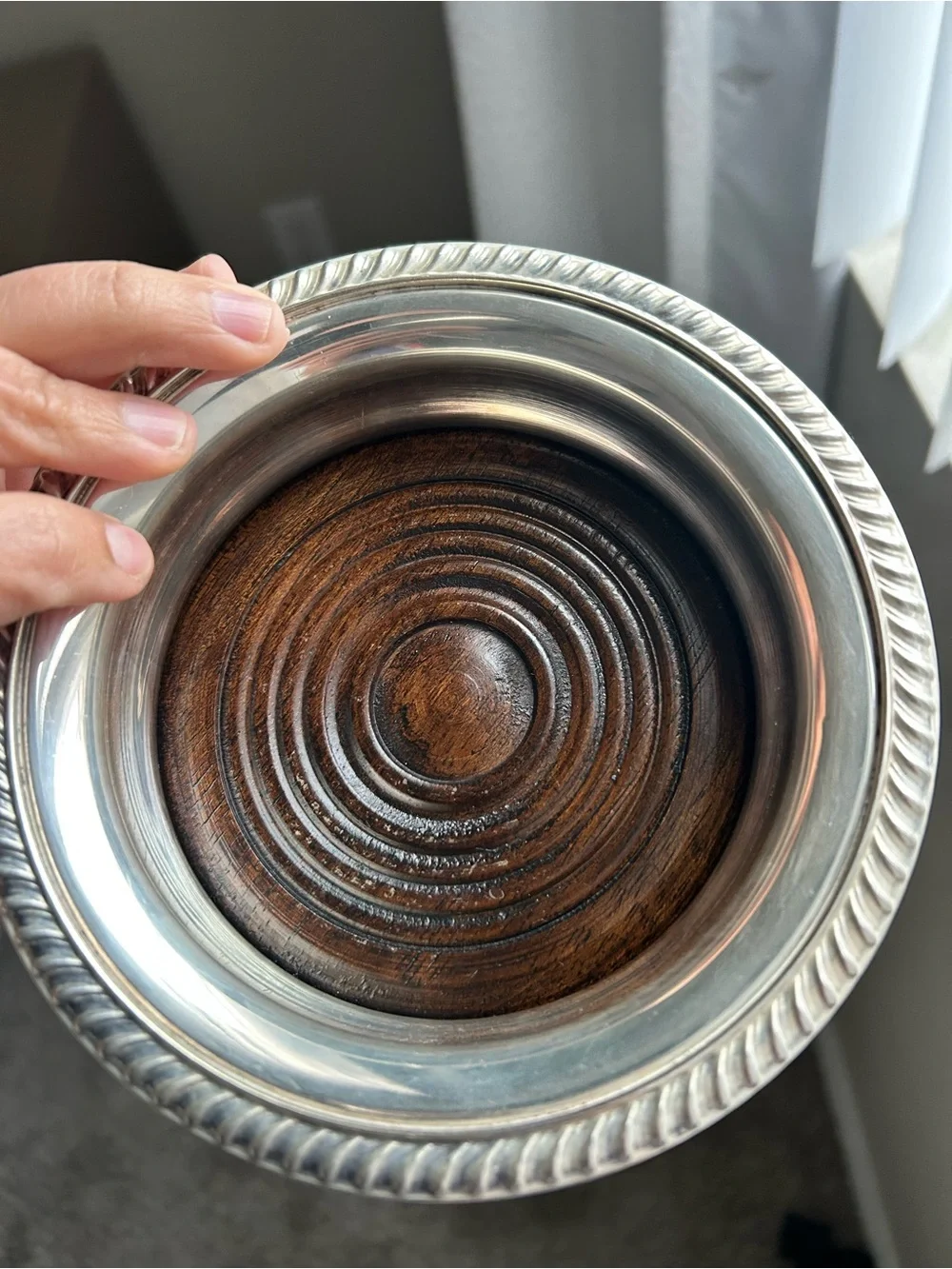 Vintage Barker Ellis Silver Plated Wine Coaster with Mahogany Base